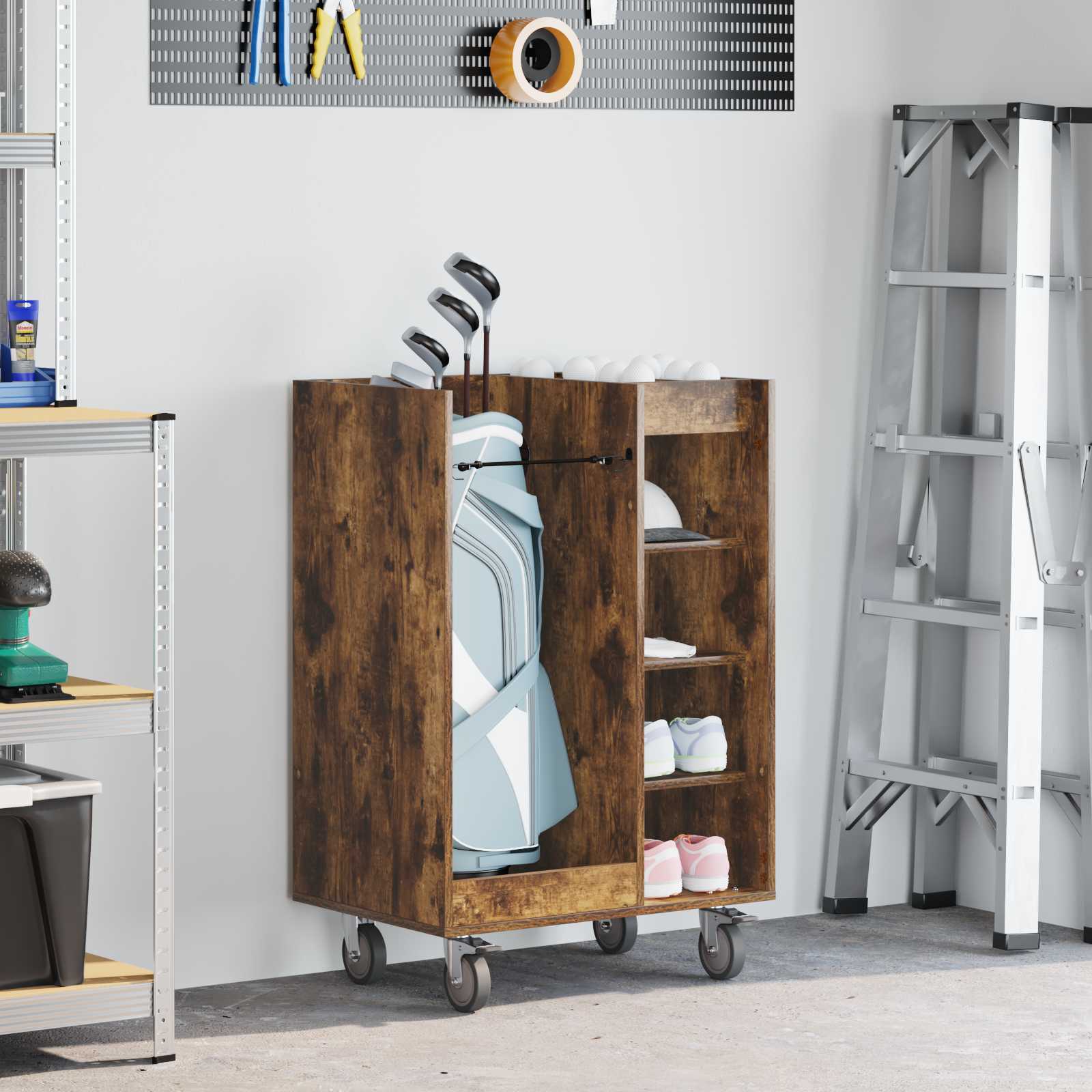 Vidaxx Golfschrank mit Rad, Räuchereiche natur, 65 x 45 x 98 cm