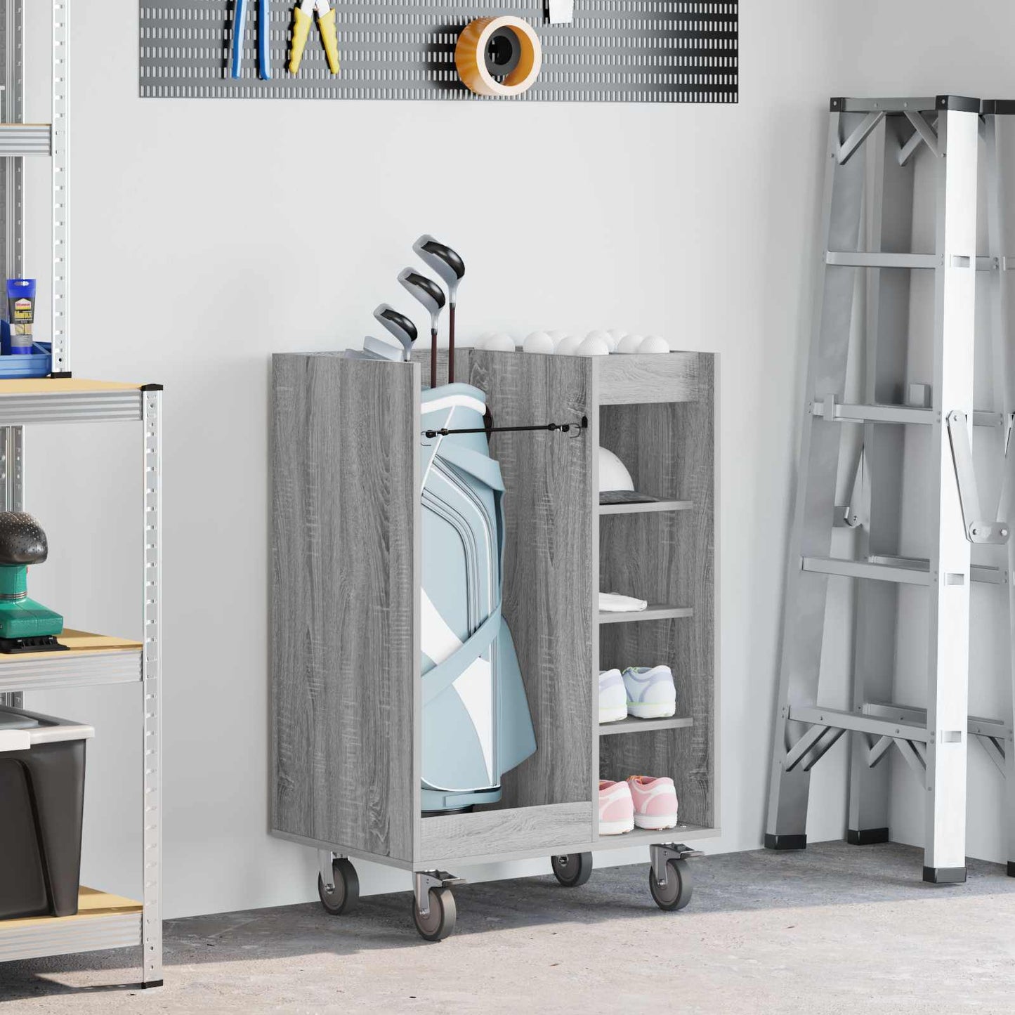 Vidaxl Golfschrank mit Rad einfarbig grau Sonoma 65 x 45 x 98 cm