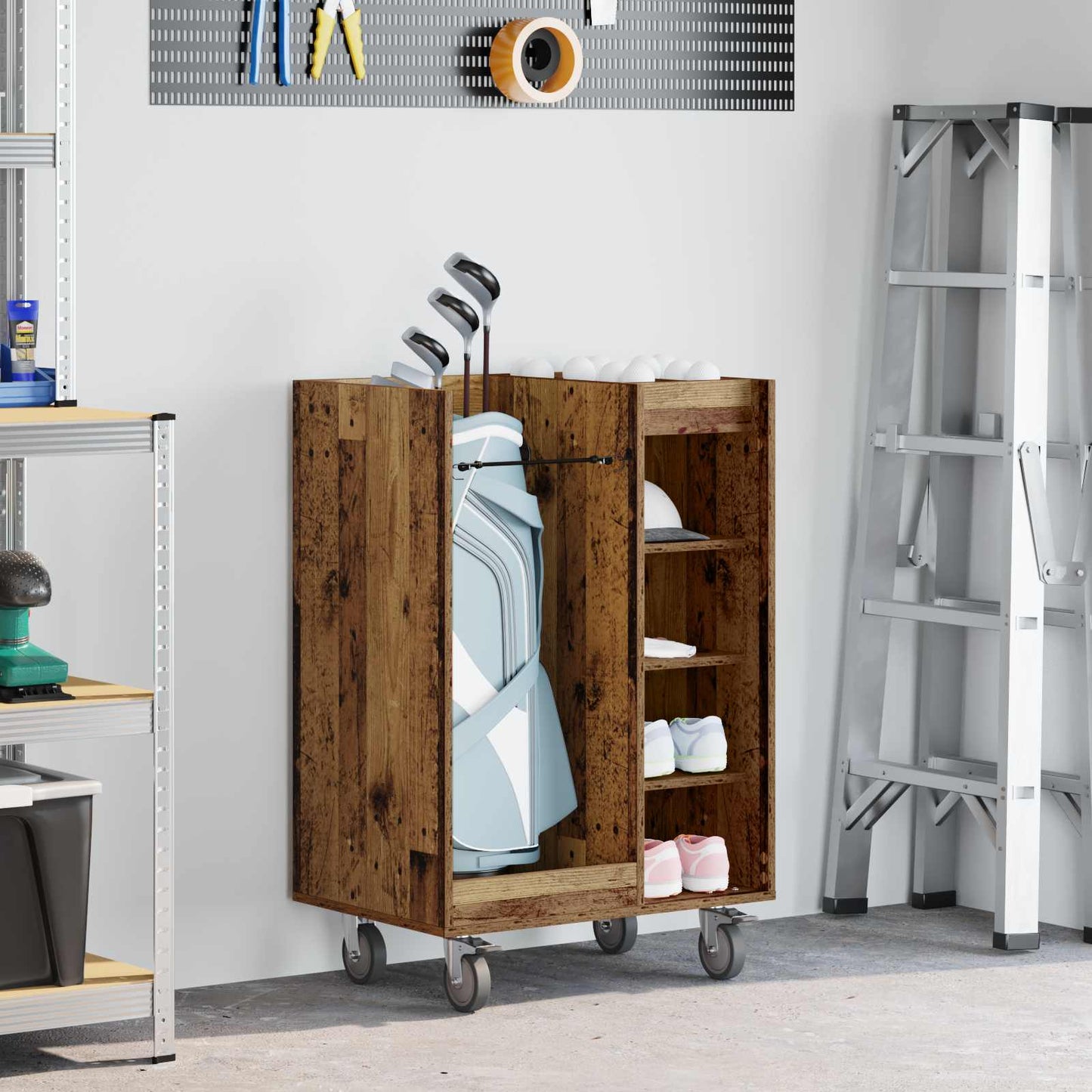 Vidaxx Golfschrank mit Rad, schlichtes Altholz, 65 x 45 x 98 cm
