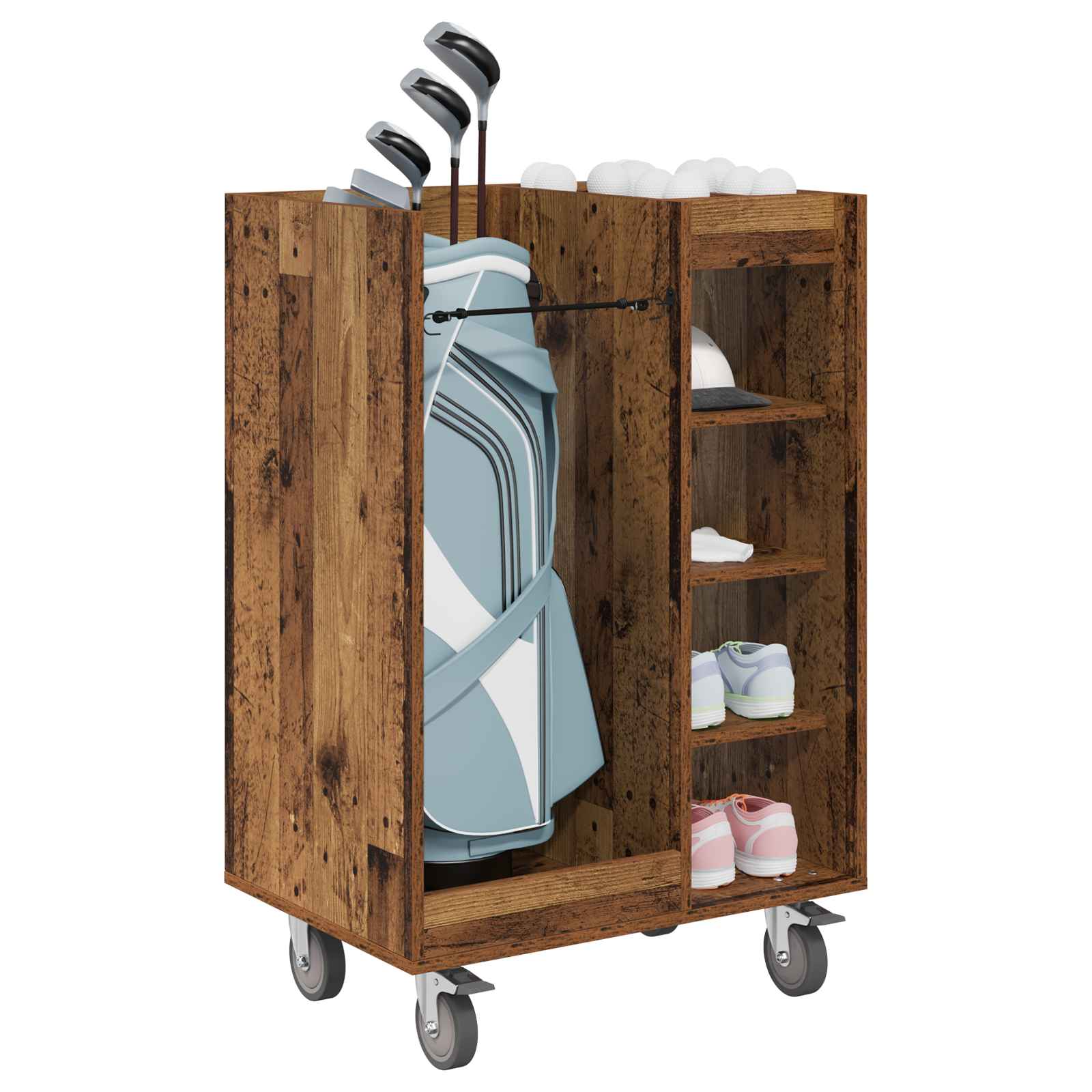 Vidaxx Golfschrank mit Rad, schlichtes Altholz, 65 x 45 x 98 cm