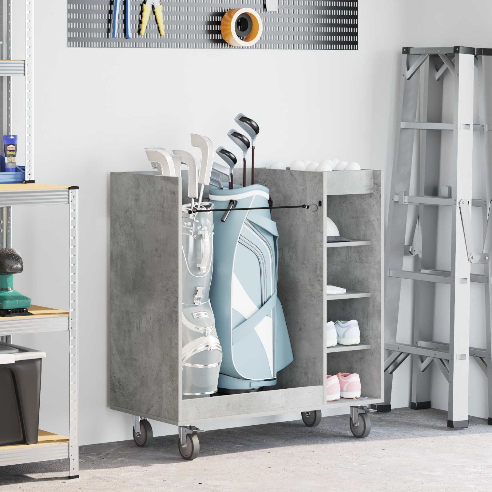 Vidaxx Golfschrank mit Rad schlicht betongrau 90 x 45 x 98 cm