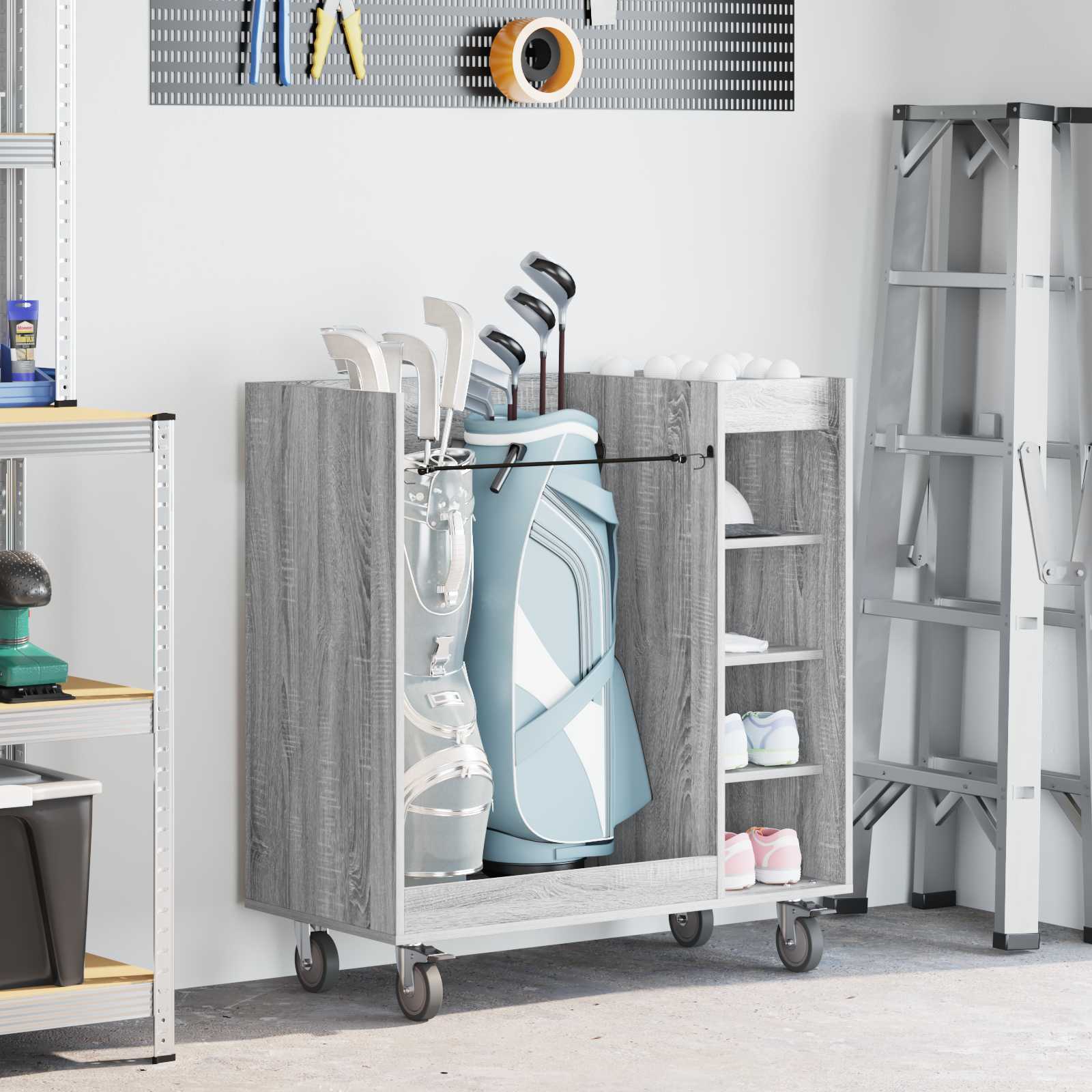 Vidaxl Golfschrank mit Rad schlicht grau Sonoma 90 x 45 x 98 cm