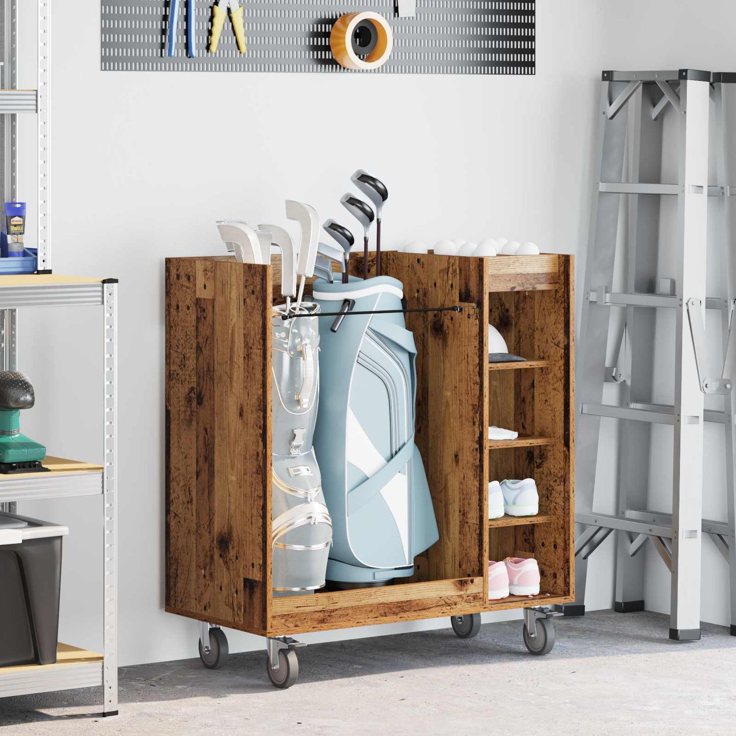 Vidaxx Golfschrank mit Rad, Altholz schlicht, 90 x 45 x 98 cm