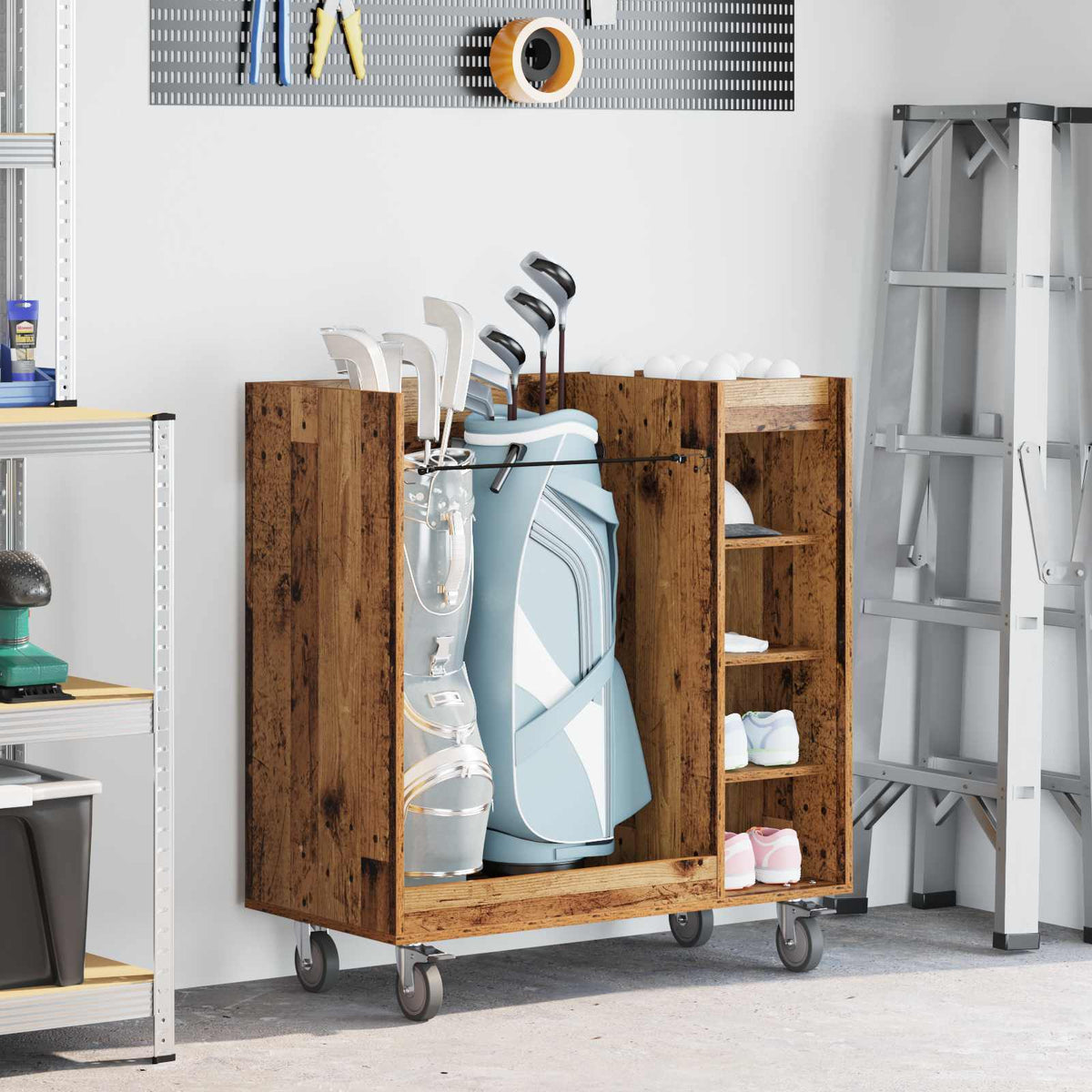 Vidaxx Golfschrank mit Rad, Altholz schlicht, 90 x 45 x 98 cm