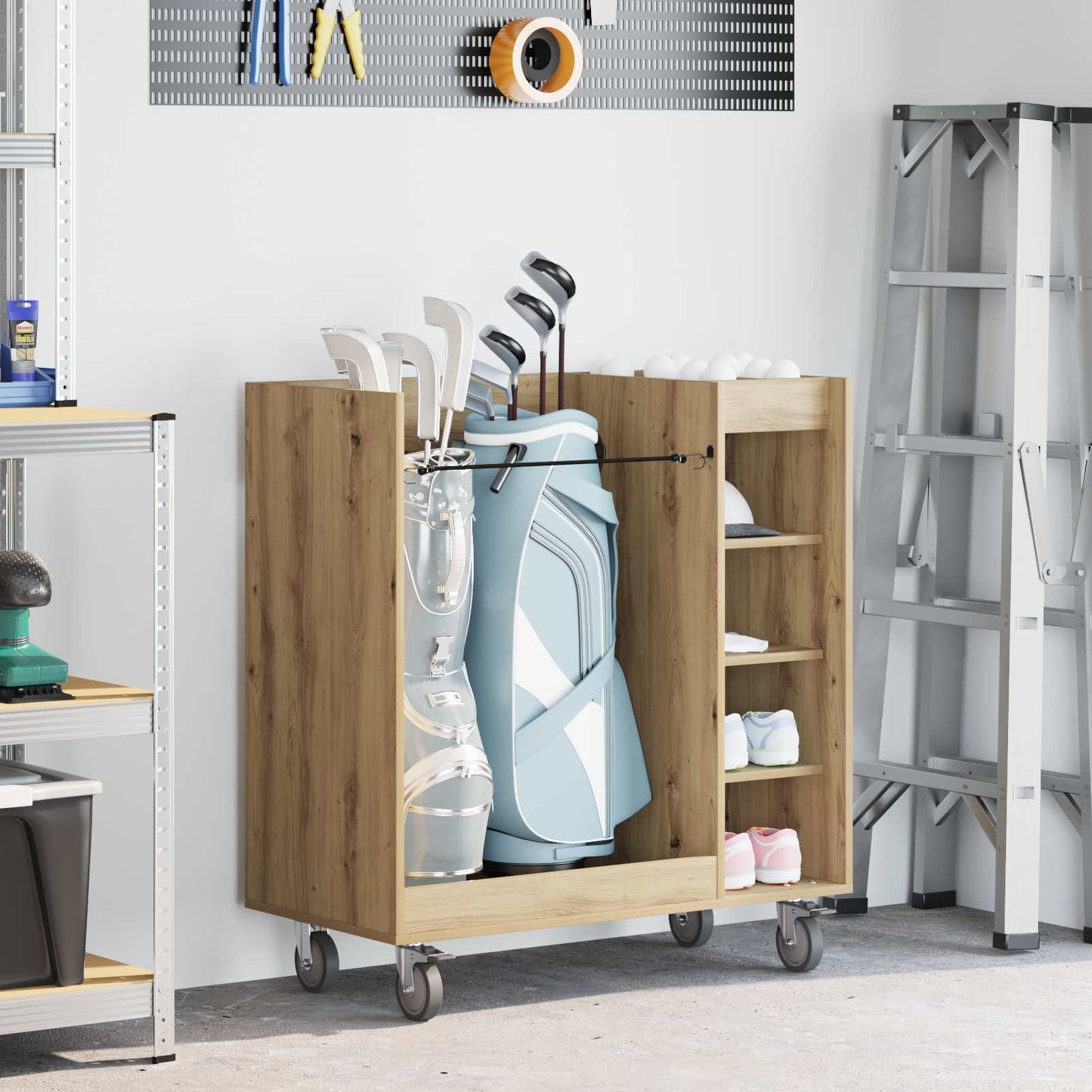 Vidaxx Golfschrank mit Rad, Artisan-Eiche schlicht, 90 x 45 x 98 cm