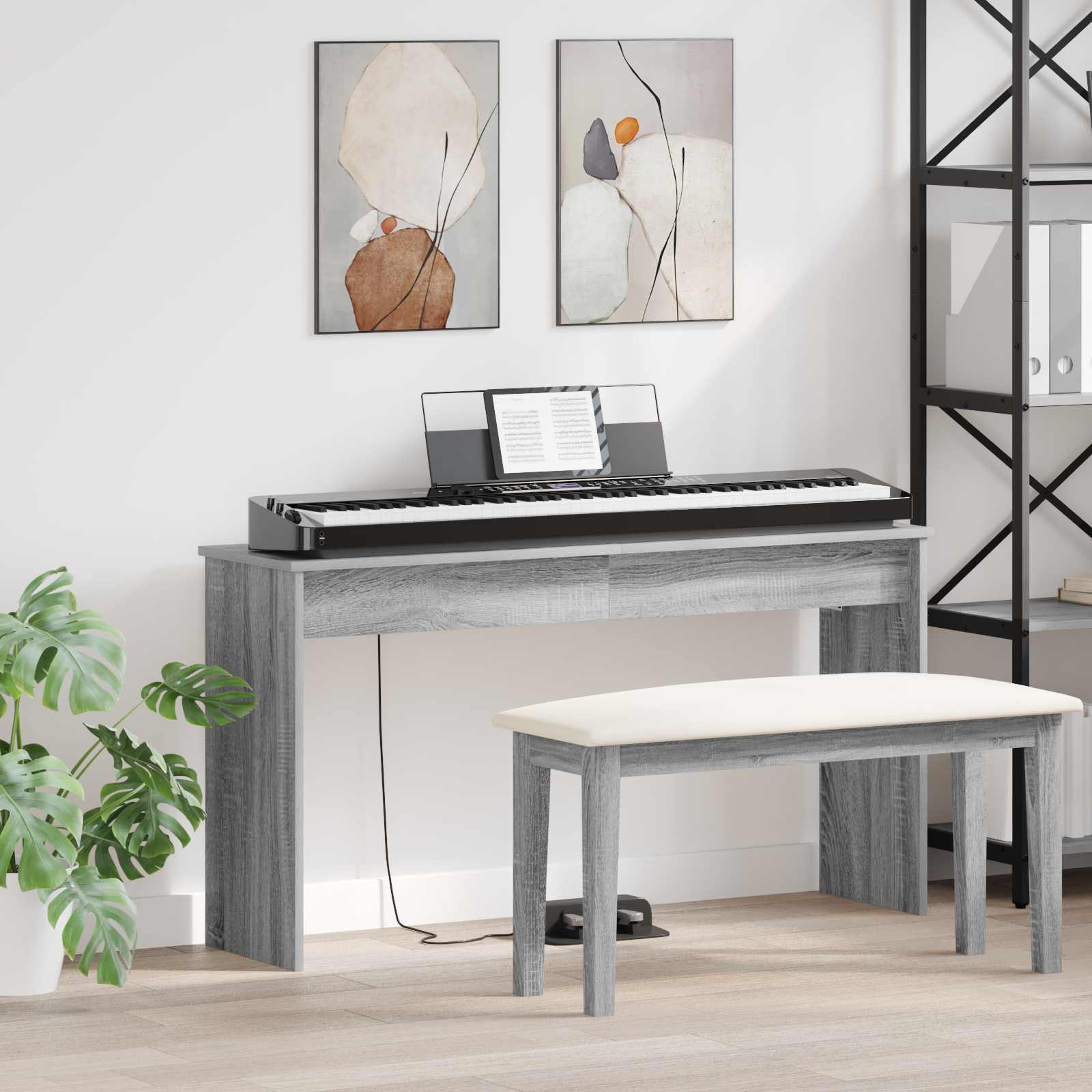 Vidaxl Keyboardständer, graues Sonoma, 120 x 32 x 64 cm, fertiges Holz