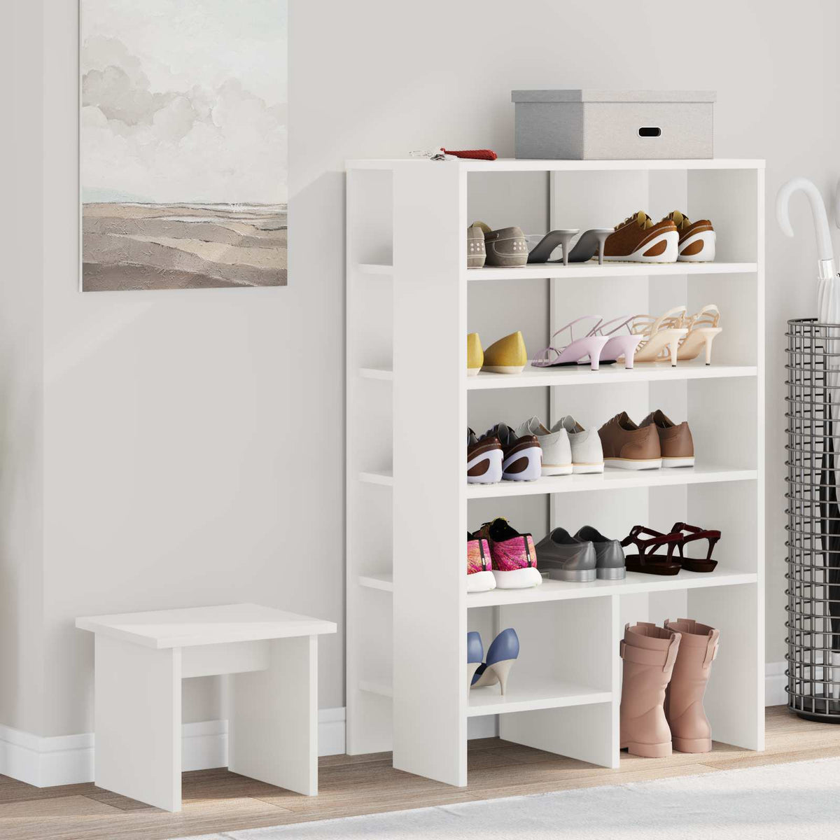 VidaXL Schuhschrank mit Regal und Stauraum, 2 Stück, weißes Holzwerkstoff