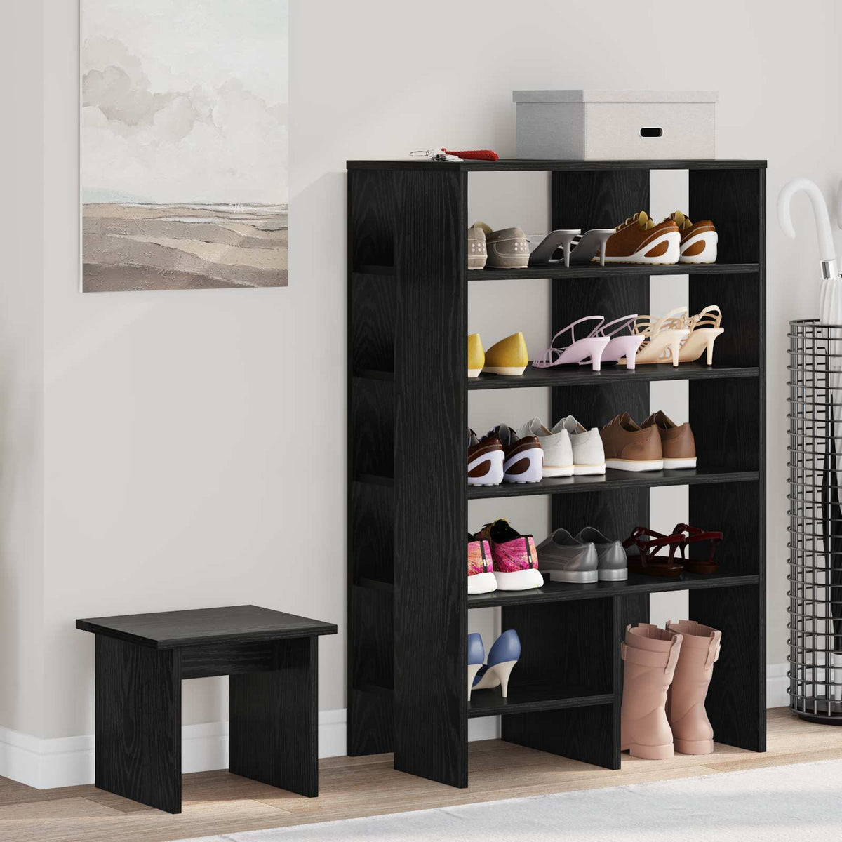 VidaXL Schuhschrank mit Regal 2 Stück aus schwarzem Eichenholz