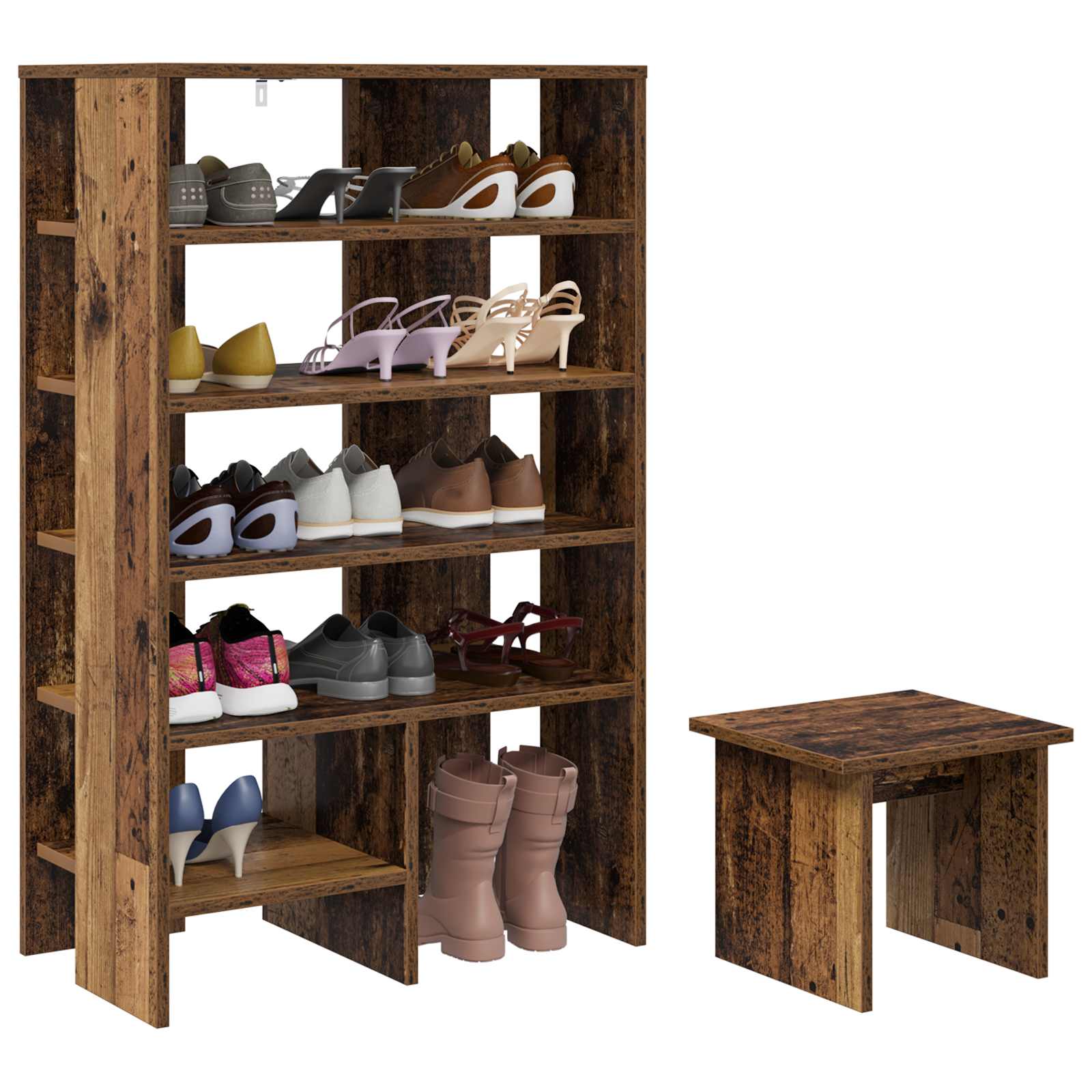 VidaXL Schuhschrank mit Regal mit Stauraum 2 Stk. Altholz verarbeitetes Holz