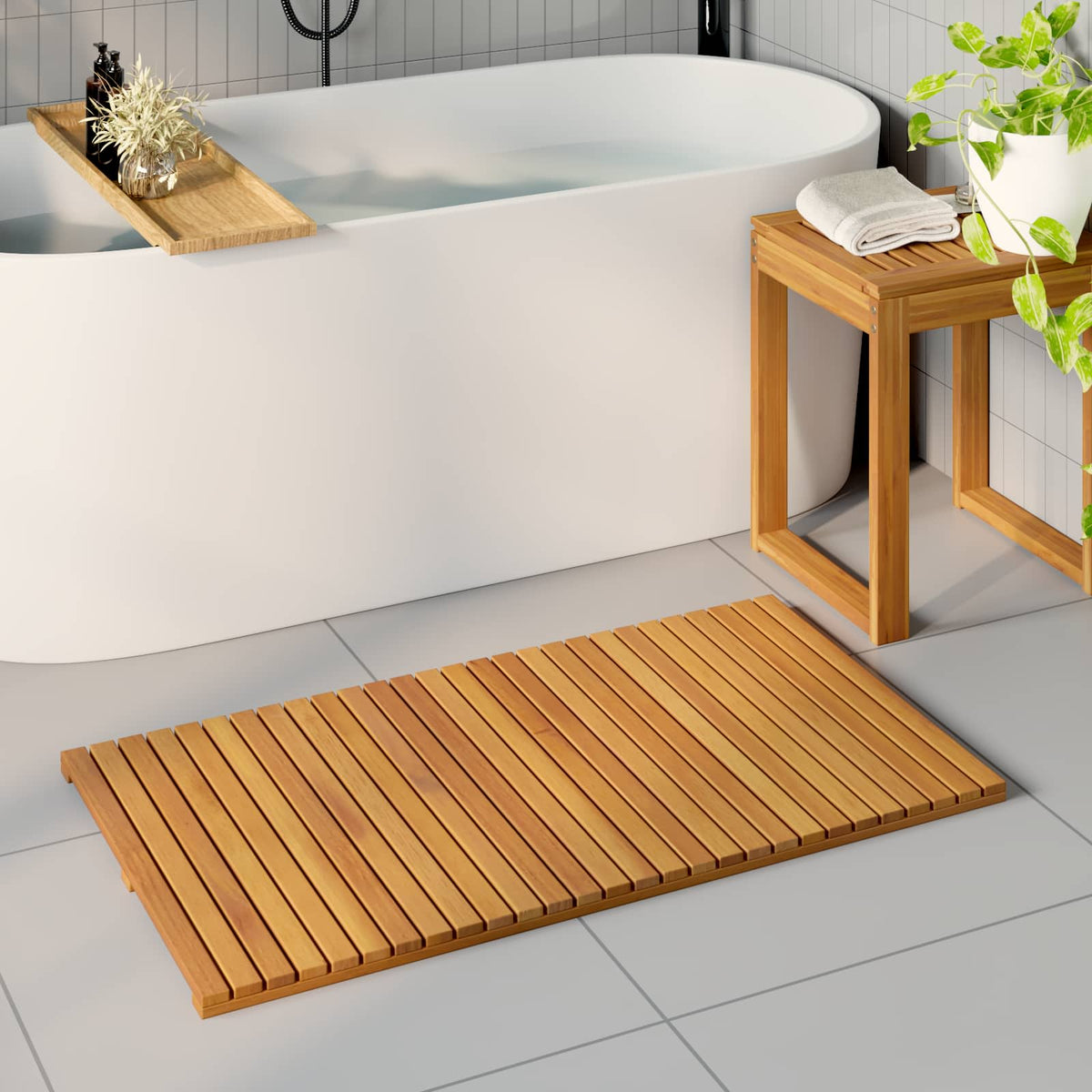 Vidaxxl Badematte Uni braun 100 x 55 cm Holz