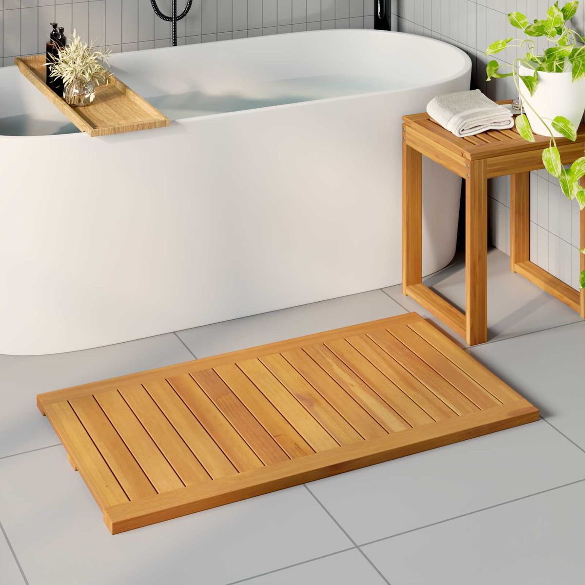 Vidaxxl Badematte Uni braun 100 x 55 cm Holz