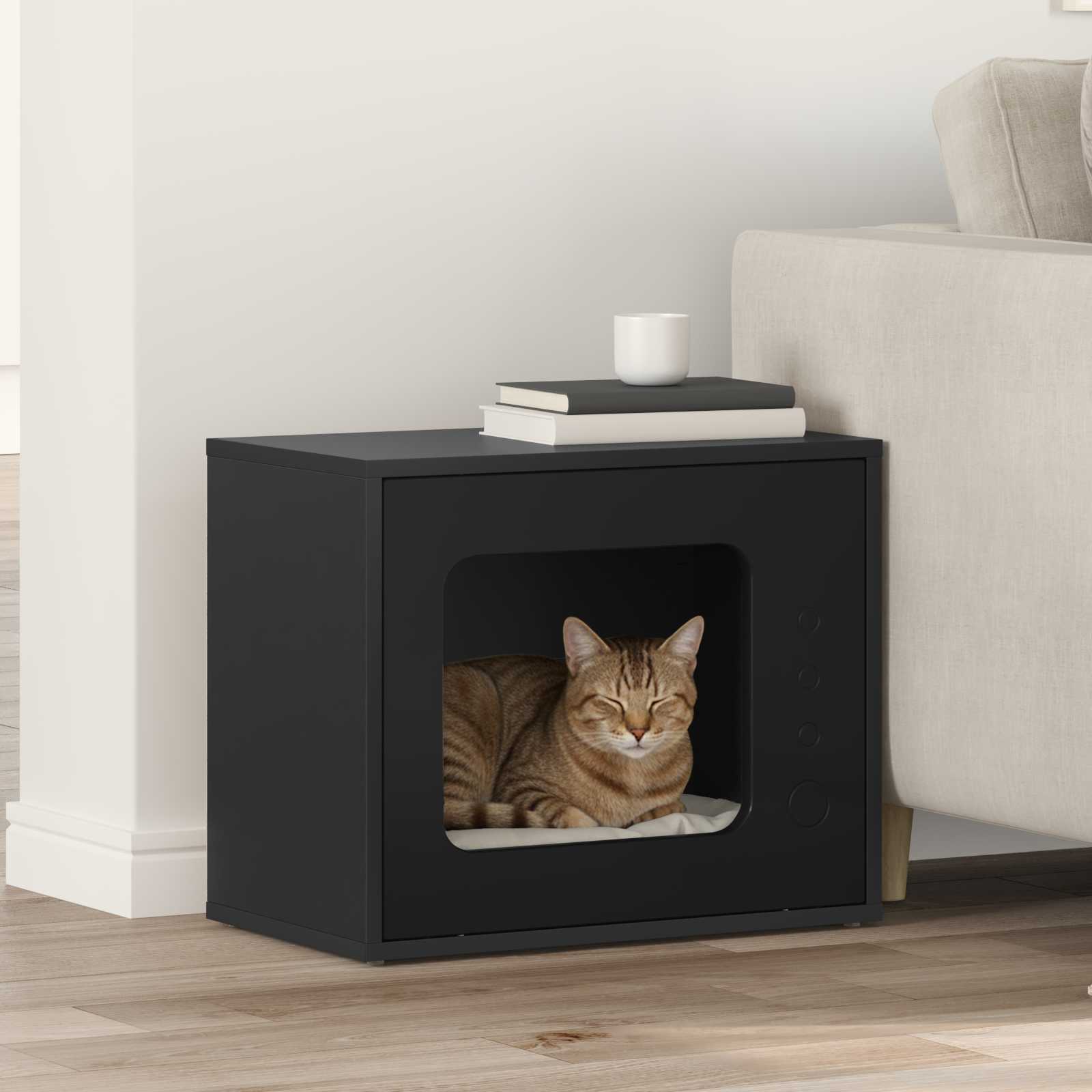 Vidaxxl Katzenhaus schwarz 51 x 30 x 42,5 cm aus Holz gefertigt