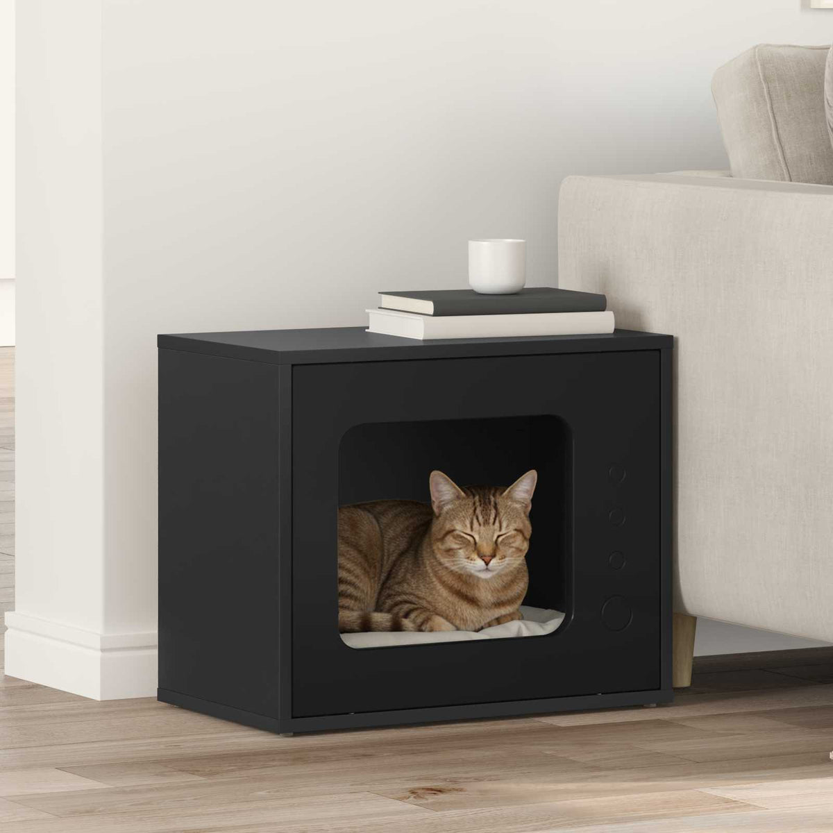 Vidaxxl Katzenhaus schwarz 51 x 30 x 42,5 cm aus Holz gefertigt