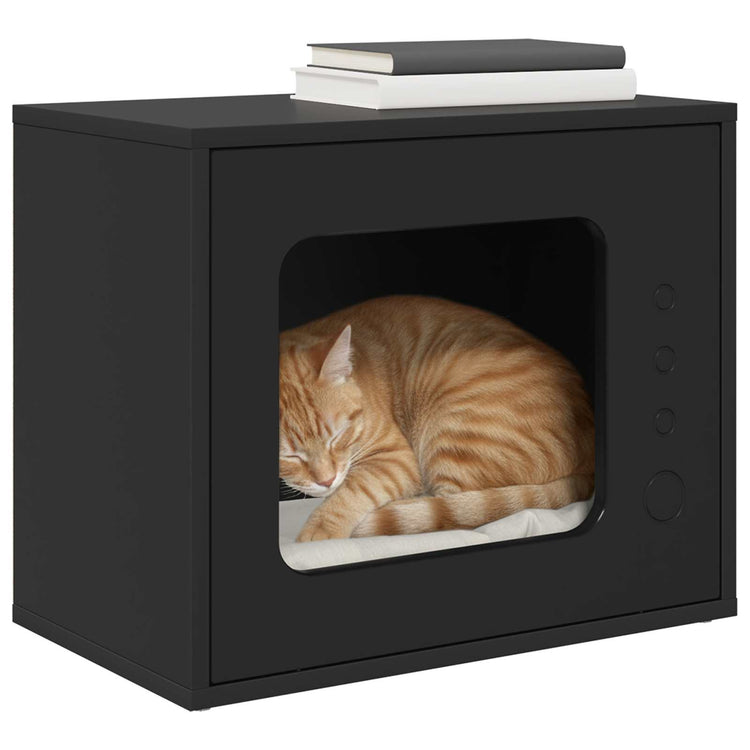Vidaxxl Katzenhaus schwarz 51 x 30 x 42,5 cm aus Holz gefertigt