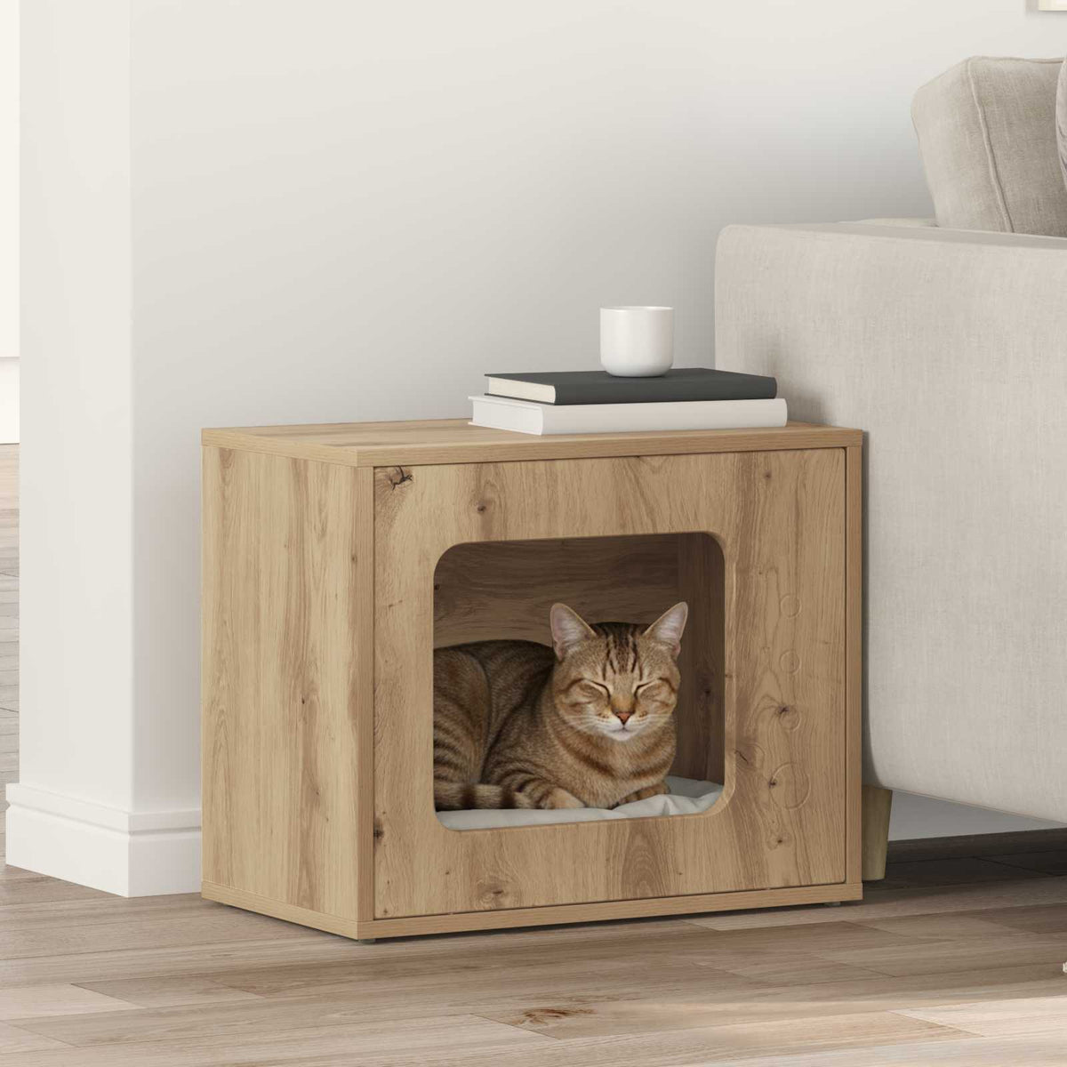 Vidaxxl Katzenhaus, handgefertigte Eiche, 51 x 30 x 42,5 cm, Holzwerkstoff