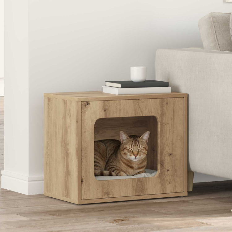 Vidaxxl Katzenhaus, handgefertigte Eiche, 51 x 30 x 42,5 cm, Holzwerkstoff