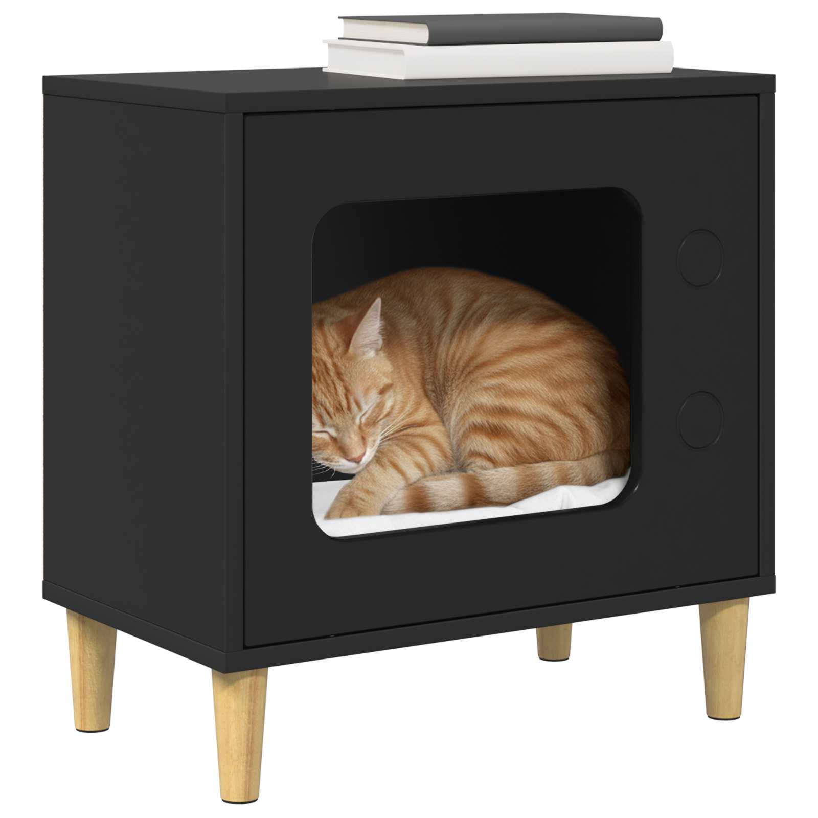 Vidaxxl Katzenhaus schwarz 51 x 30 x 52 cm aus Holz gefertigt