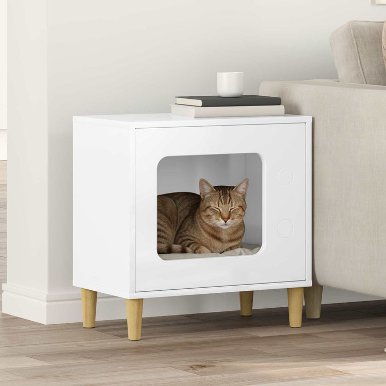 Vidaxxl Katzenhaus glänzend weiß 51 x 30 x 52 cm fertiges Holz