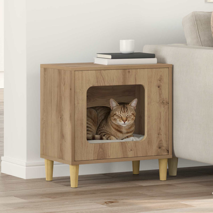 Vidaxxl Katzenhaus, handgefertigte Eiche, 51 x 30 x 52 cm, Holzwerkstoff
