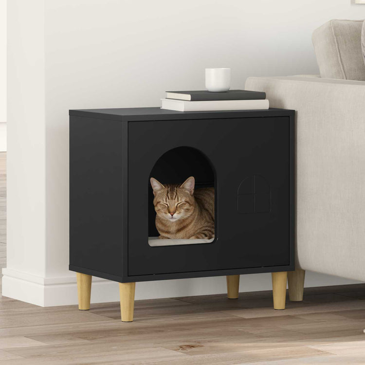 Vidaxxl Katzenhaus schwarz 51 x 30 x 52 cm aus Holz gefertigt