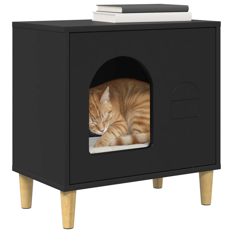 Vidaxxl Katzenhaus schwarz 51 x 30 x 52 cm aus Holz gefertigt