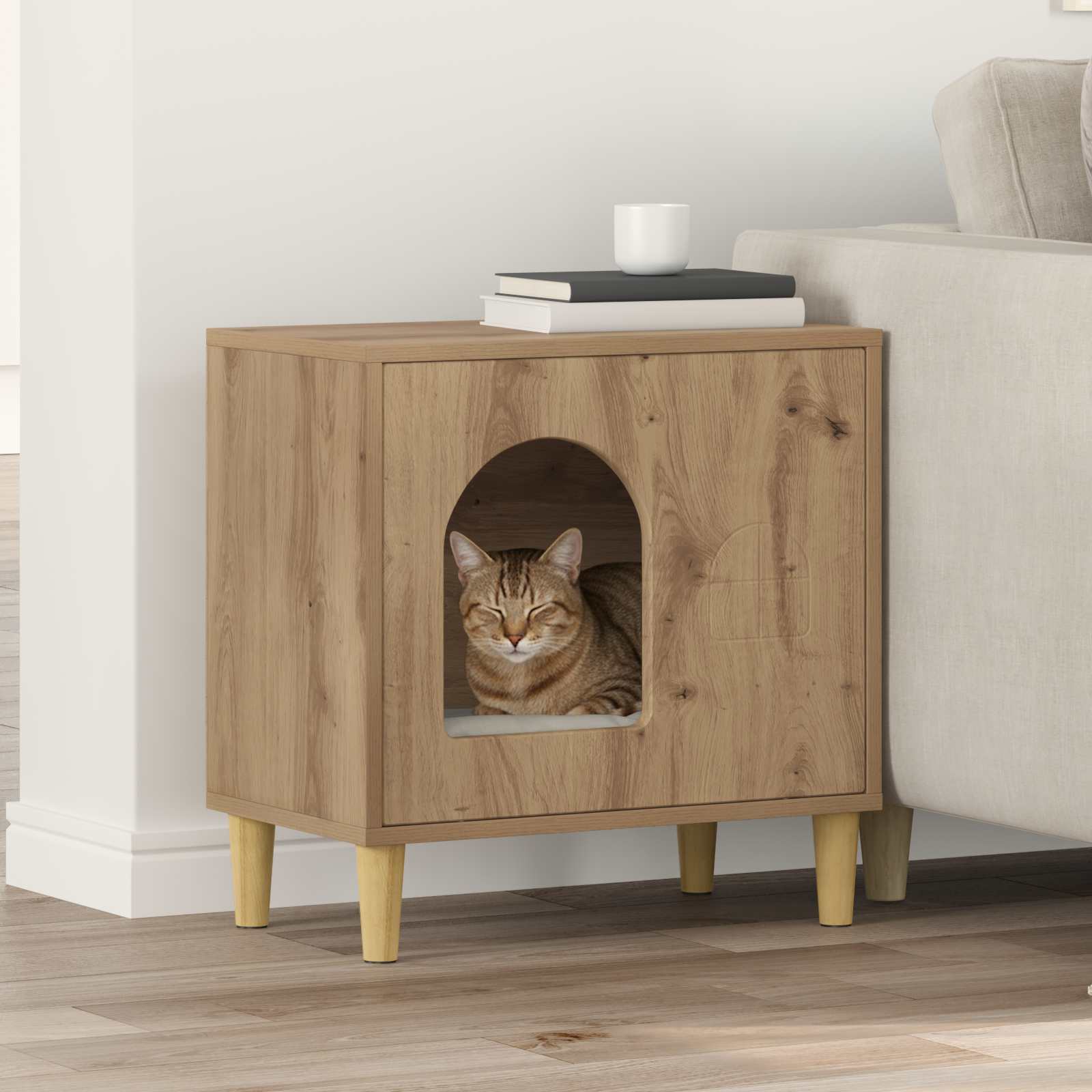 Vidaxxl Katzenhaus, handgefertigte Eiche, 51 x 30 x 52 cm, Holzwerkstoff