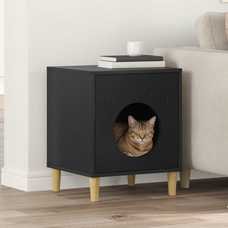 Vidaxxl Katzenhaus schwarz 42,5 x 40 x 53 cm aus Holz gefertigt