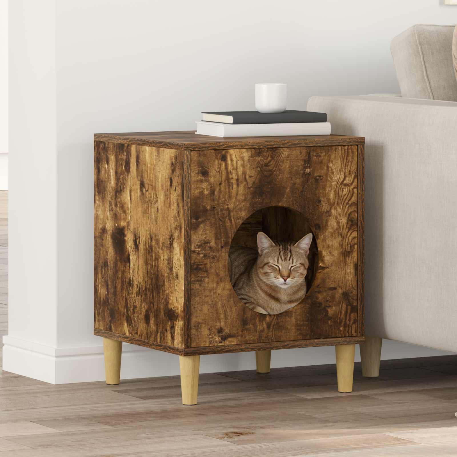 Vidaxxl Katzenhaus Räuchereiche 42,5 x 40 x 53 cm verarbeitetes Holz