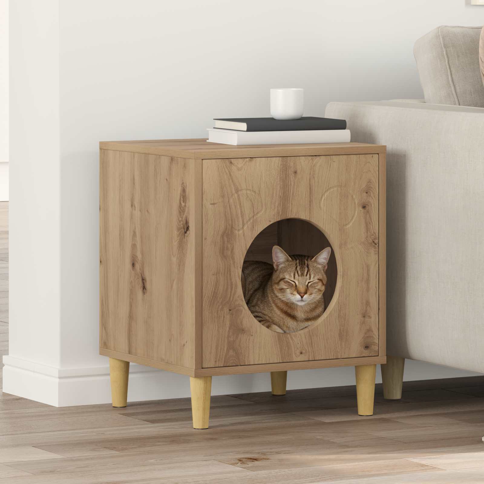 Vidaxxl cat house handcrafted oak 42.5 x 40 x 53 cm engineered wood