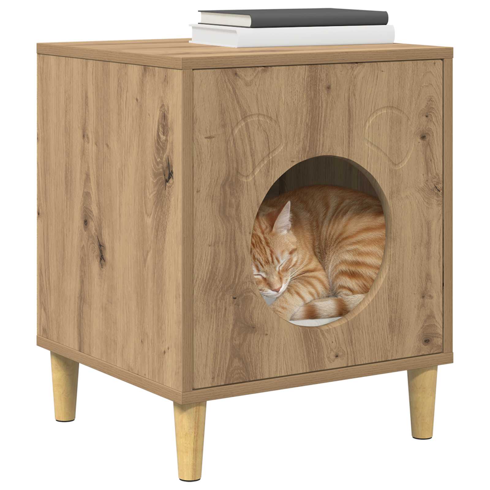 Vidaxxl cat house handcrafted oak 42.5 x 40 x 53 cm engineered wood