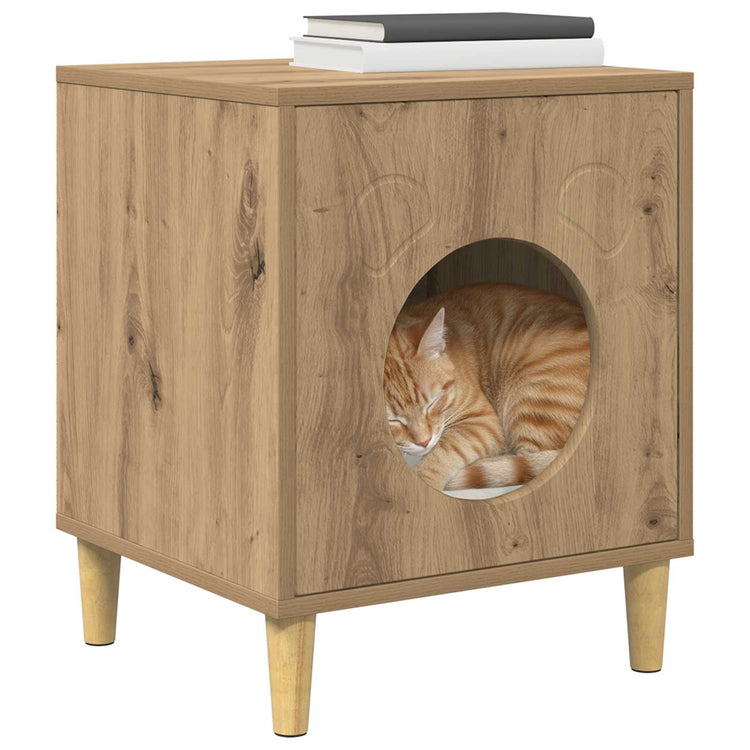 Vidaxxl cat house handcrafted oak 42.5 x 40 x 53 cm engineered wood