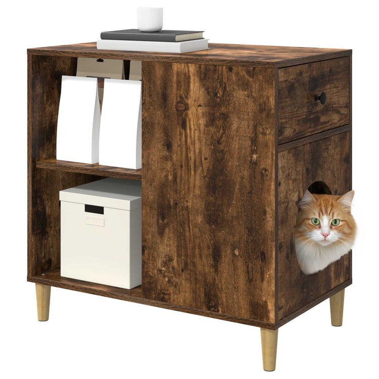 Vidaxxl Katzenhaus Räuchereiche 72 x 42,5 x 70 cm verarbeitetes Holz