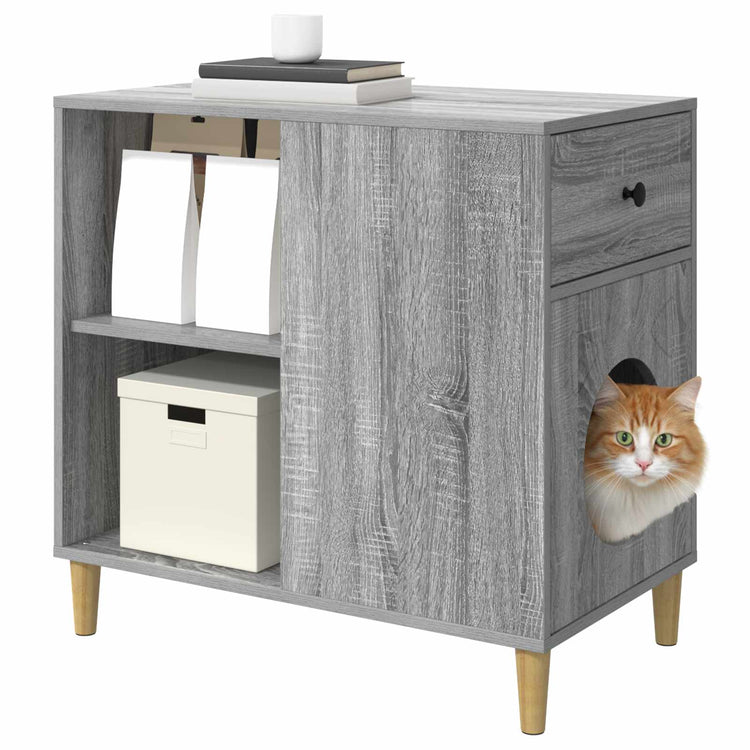 Vidaxl Katzenhaus Sonoma grau 72 x 42,5 x 70 cm aus handgefertigtem Holz