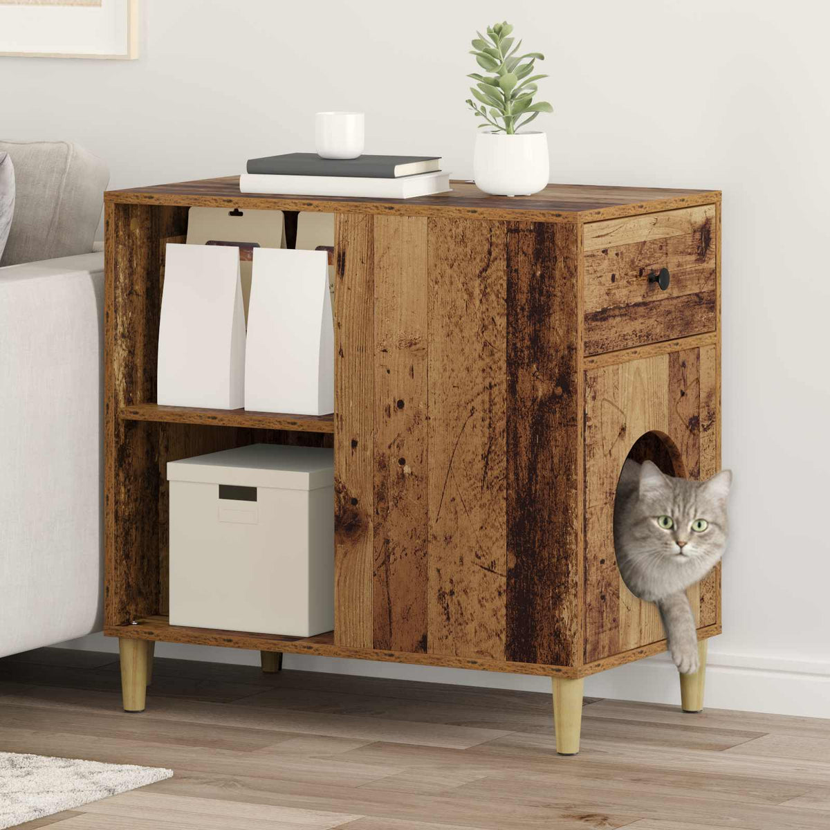 Vidaxxl Katzenhaus Altholz 72 x 42,5 x 70 cm verarbeitetes Holz