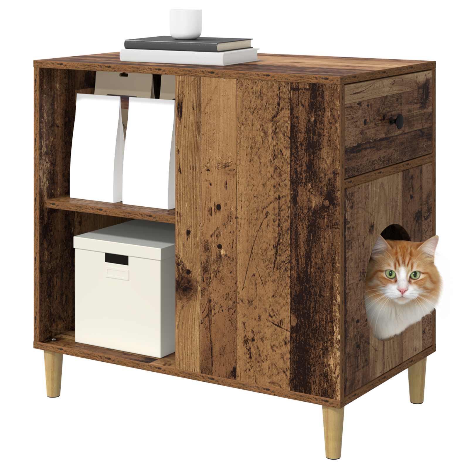 Vidaxxl Katzenhaus Altholz 72 x 42,5 x 70 cm verarbeitetes Holz