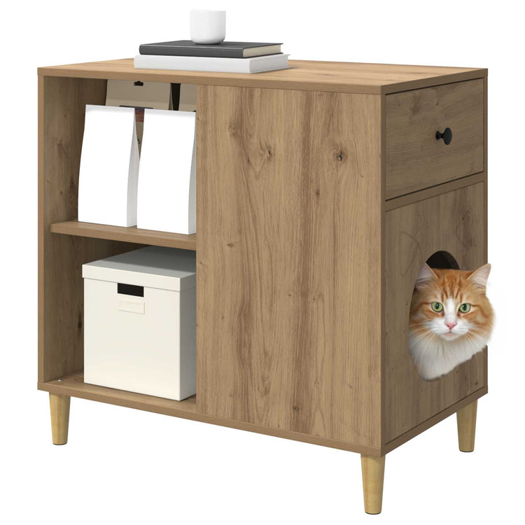 Vidaxxl Katzenhaus, handgefertigte Eiche, 72 x 42,5 x 70 cm, Holzwerkstoff