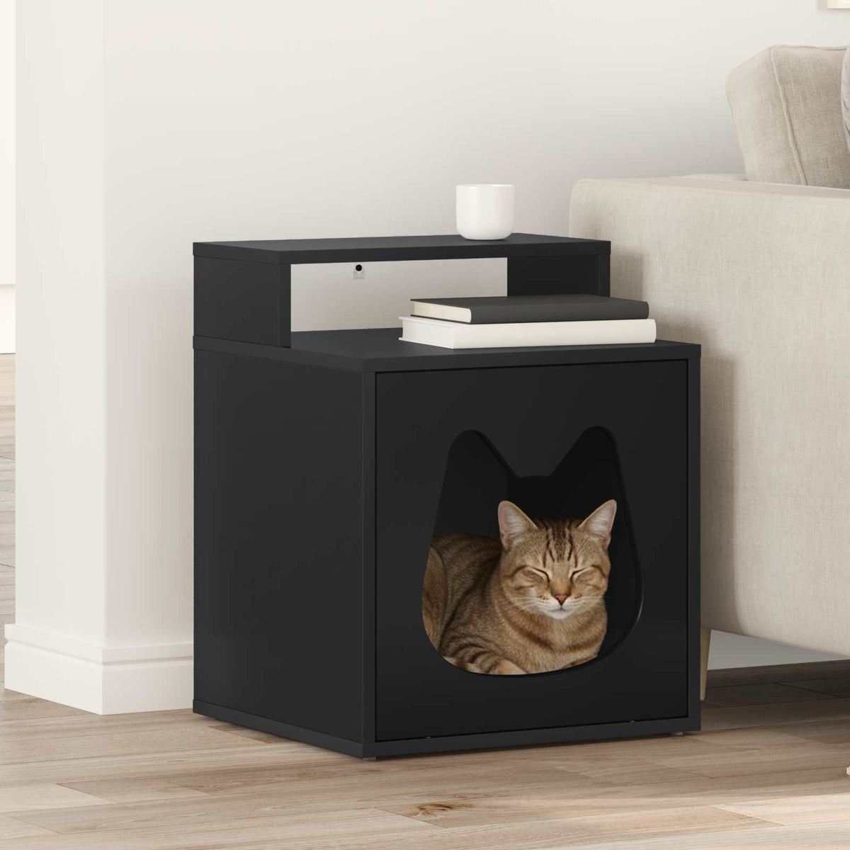 Vidaxxl Katzenhaus schwarz 42,5 x 40 x 53,5 cm aus Holz gefertigt