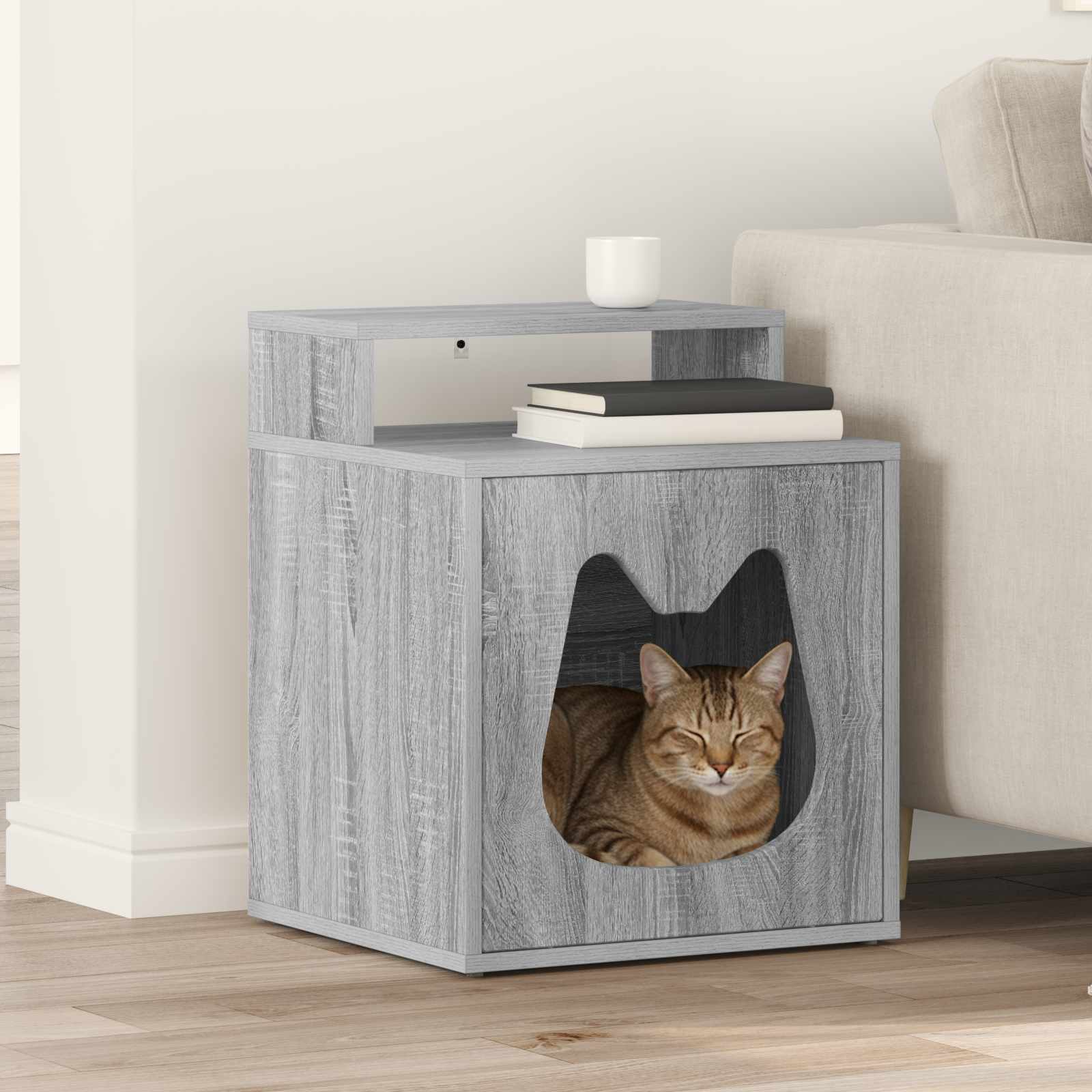 Vidaxl Katzenhaus Sonoma grau 42,5 x 40 x 53,5 cm aus handgefertigtem Holz