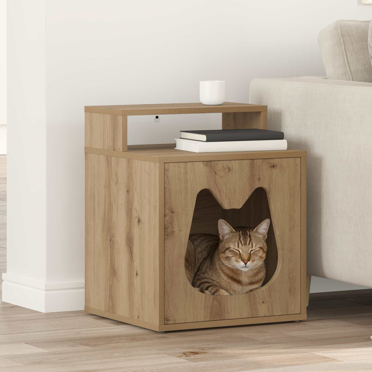 Vidaxxl Katzenhaus, handgefertigte Eiche, 42,5 x 40 x 53,5 cm, Holzwerkstoff
