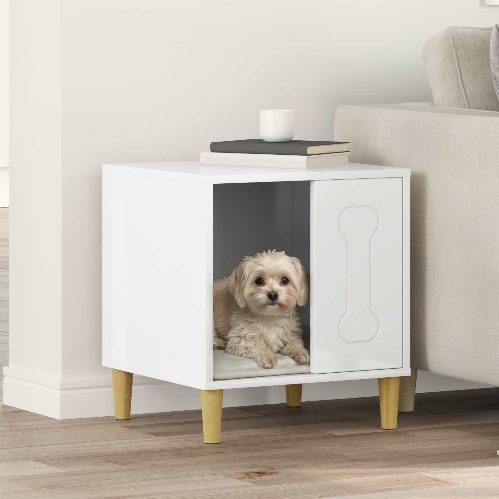 Vidaxxl Hundehütte glänzend weiß 44 x 42 x 49 cm fertiges Holz