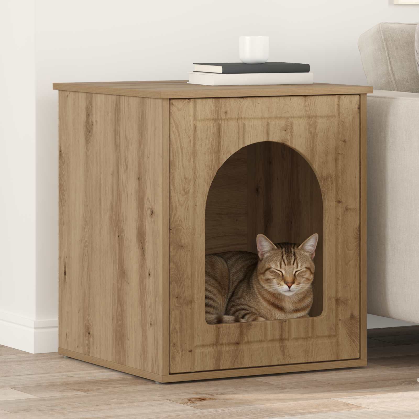 Vidaxxl Katzenhaus, handgefertigte Eiche, 53 x 52 x 62 cm, Holzwerkstoff