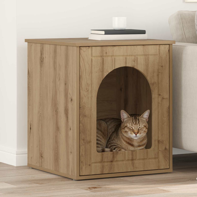 Vidaxxl Katzenhaus, handgefertigte Eiche, 53 x 52 x 62 cm, Holzwerkstoff