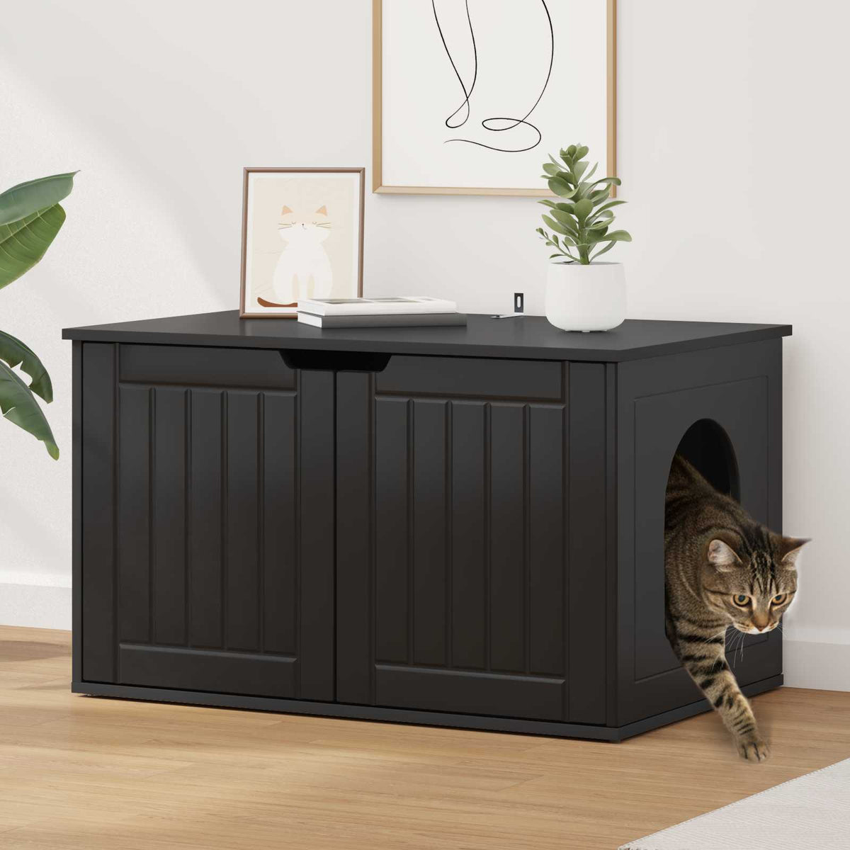 Vidaxxl Katzenhaus schwarz 85 x 55 x 50,5 cm verarbeitetes Holz