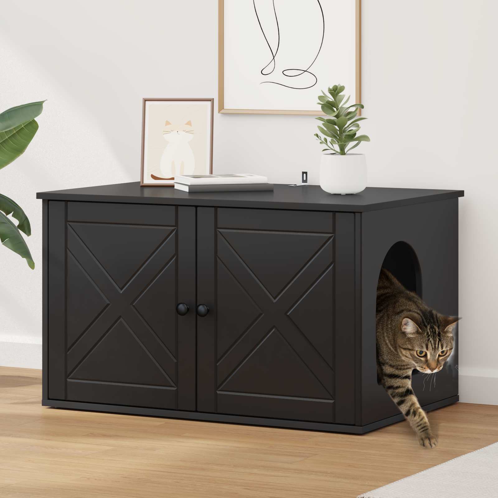 Vidaxxl Katzenhaus schwarz 85 x 55 x 50,5 cm verarbeitetes Holz