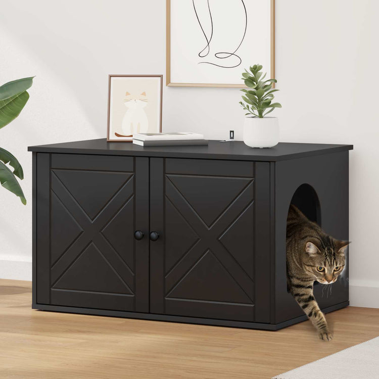 Vidaxxl Katzenhaus schwarz 85 x 55 x 50,5 cm verarbeitetes Holz
