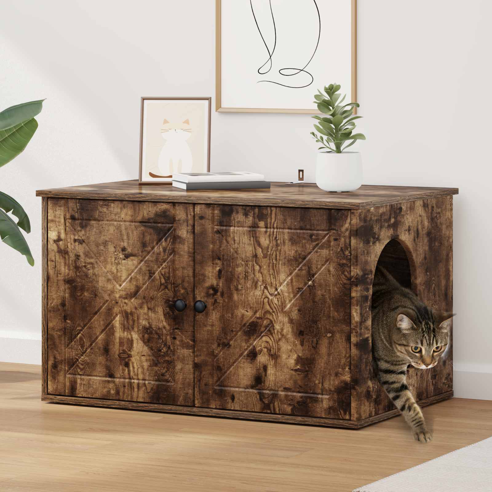 Vidaxxl Katzenhaus Räuchereiche 85 x 55 x 50 cm verarbeitetes Holz