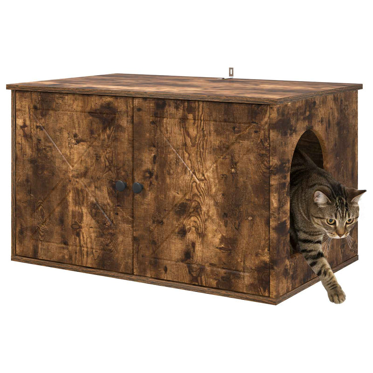 Vidaxxl Katzenhaus Räuchereiche 85 x 55 x 50 cm verarbeitetes Holz
