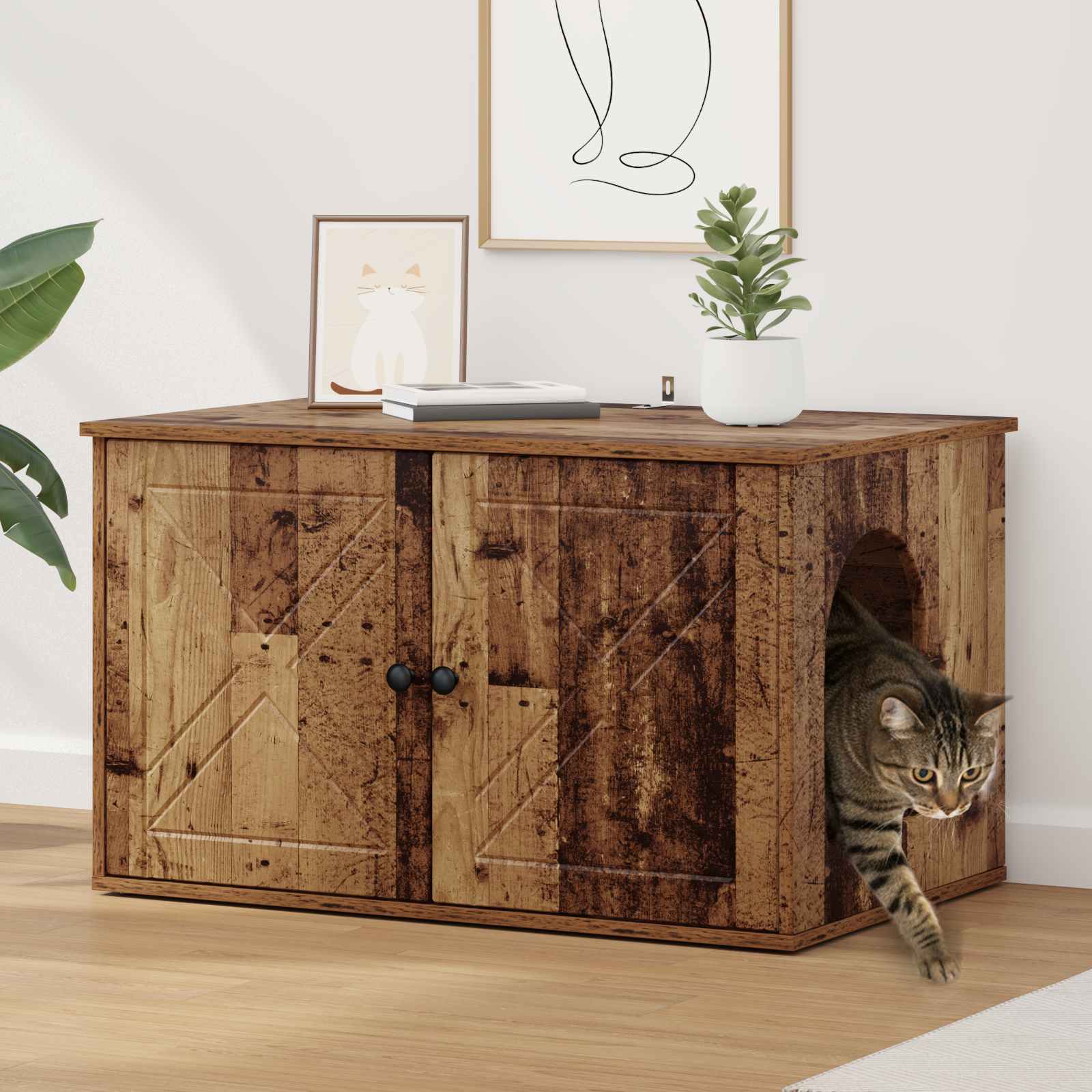 Vidaxxl Katzenhaus Altholz 85 x 55 x 50 cm verarbeitetes Holz