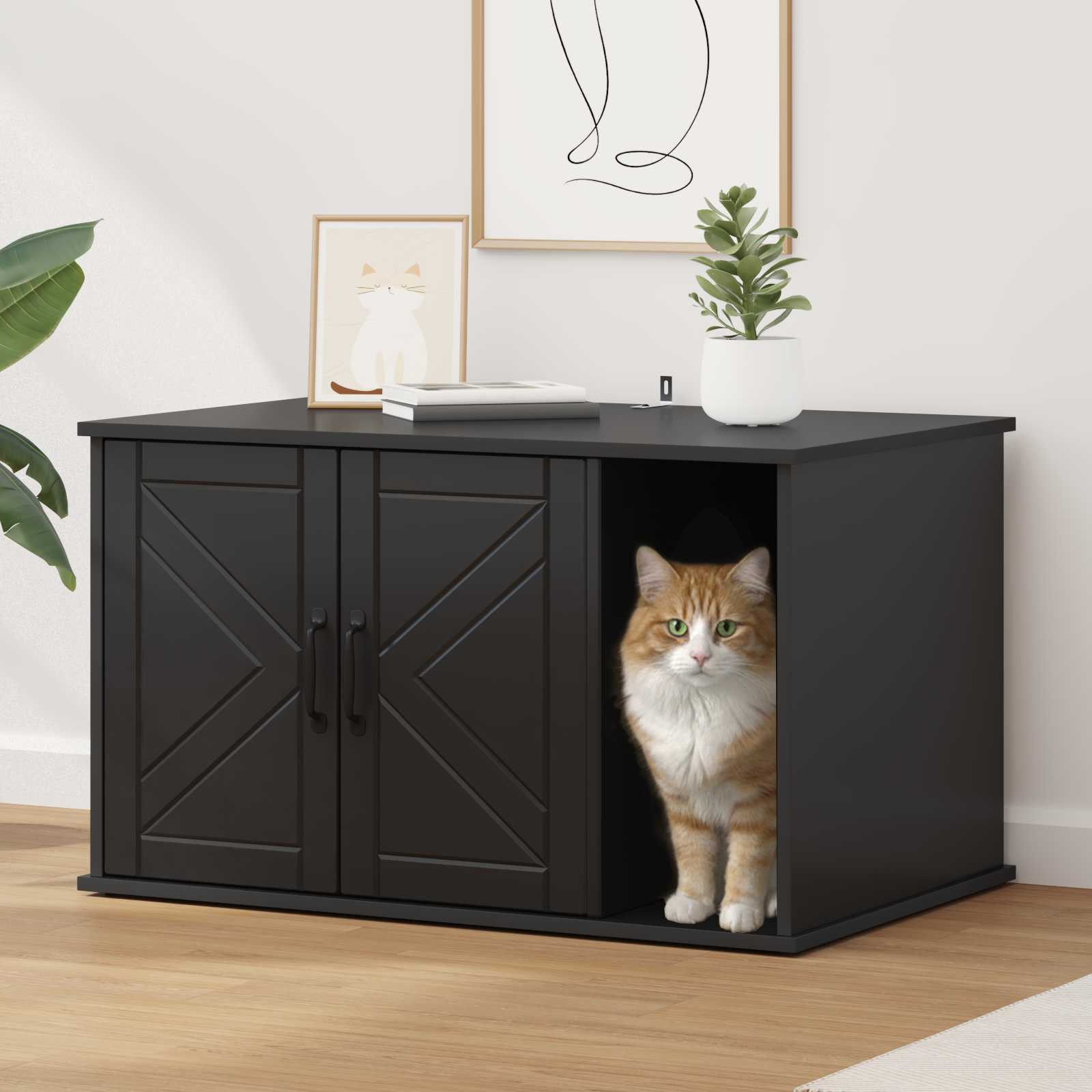 Vidaxxl Katzenhaus schwarz 85 x 55 x 50 cm fertiges Holz