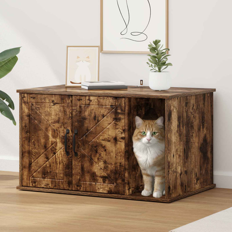 Vidaxxl Katzenhaus Räuchereiche 85 x 55 x 50 cm verarbeitetes Holz